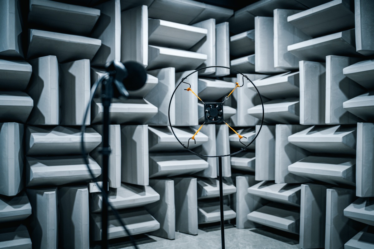 Perseus anechoic chamber facility used for EMC testing of military cooling fan systems